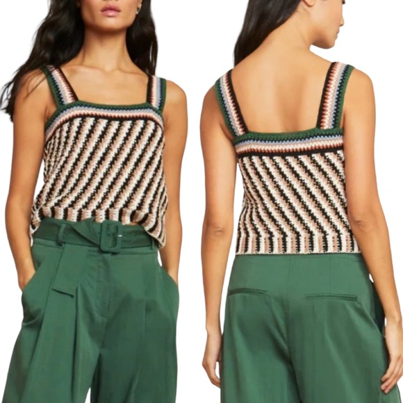 Veronica Beard Livina Woven Knit Sweater Stripe Diagnol Geometric Tank Top Small - Picture 10 of 16